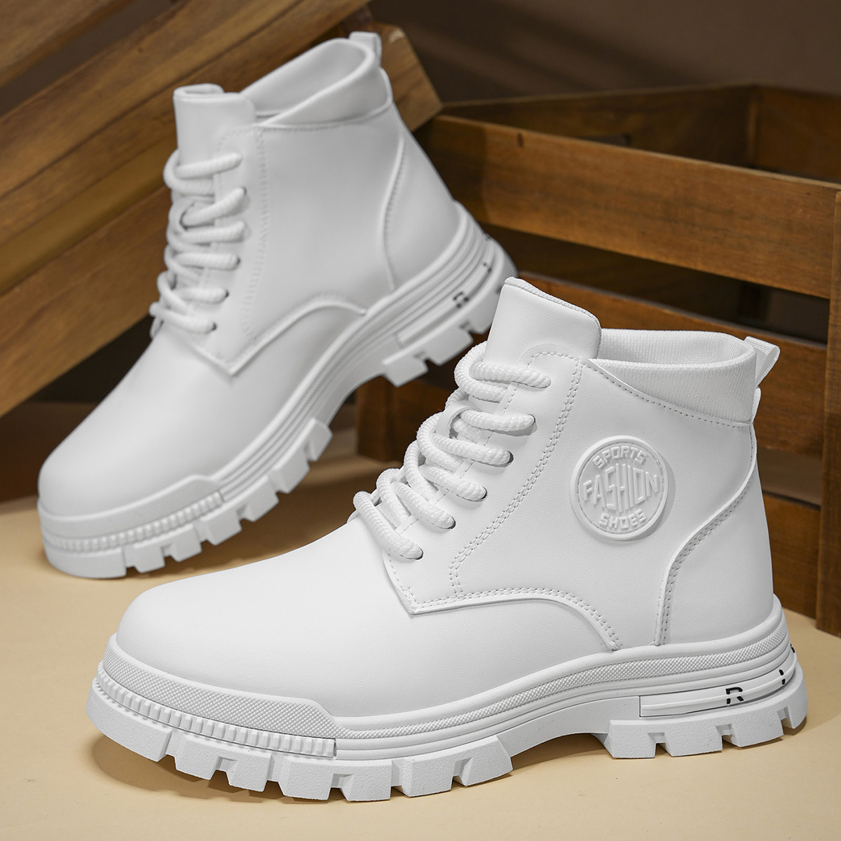 Winter Clothing Material - Men's Fashionable All-Season White Motorcycle Boots