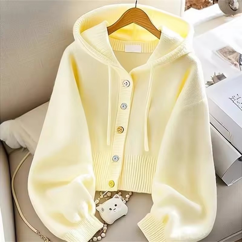 Yellow Winter Clothing - Fashion Hooded Knitted Sweater Women's Autumn