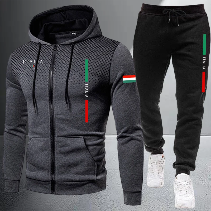 Winter Clothing Material - Men's Tracksuit Casual Zip Hooded Sweatshirt