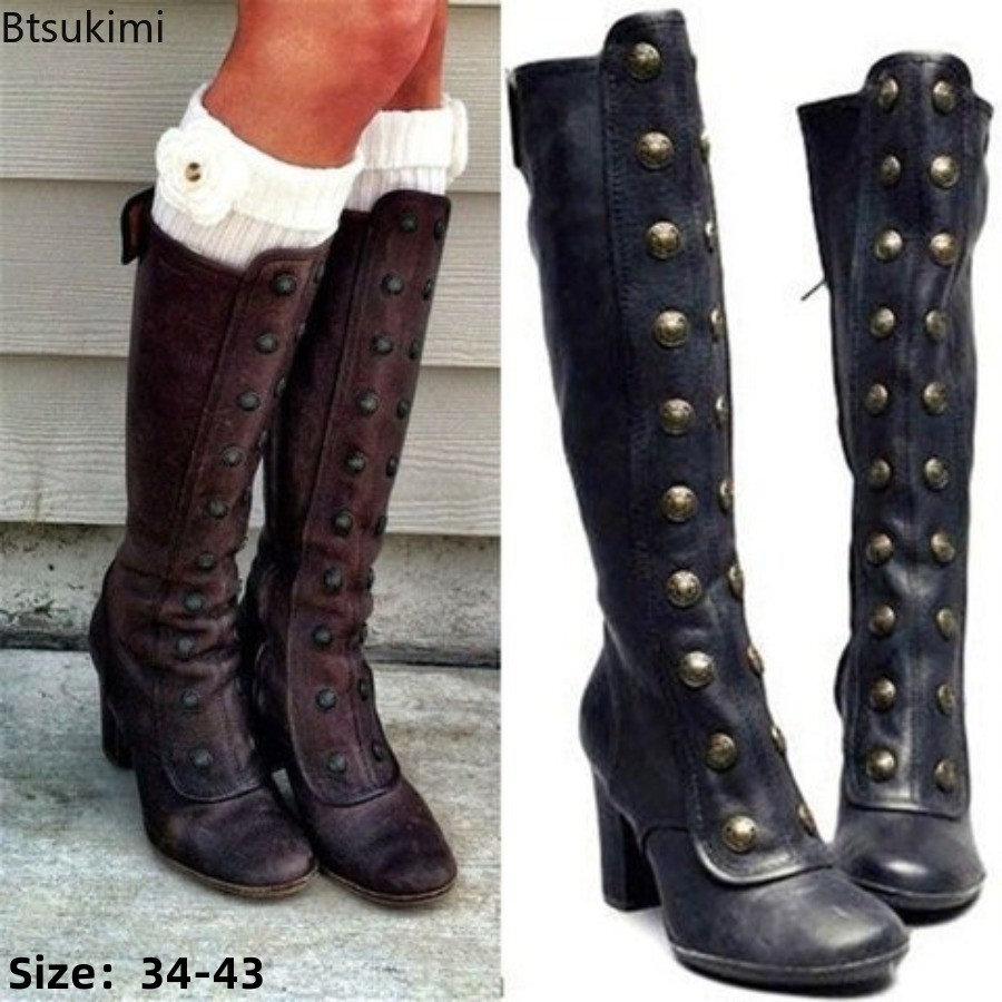 Winter Clothing Material - Retro Black Fashion Rivet Decor Boots